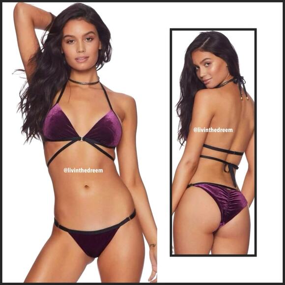 Beach Bunny Plum Velvet Renegade L Bikini Set $215 - Picture 1 of 15